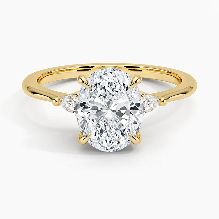 Oval Cut Diamond Engagement Ring, Minimal Three Stone Ring, Tapered Side Diamond Ring