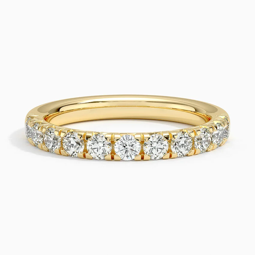 Round Cut Diamond Half Eternity Ring, Minimalist Diamond Stackable Ring, Anniversary Gift for Her