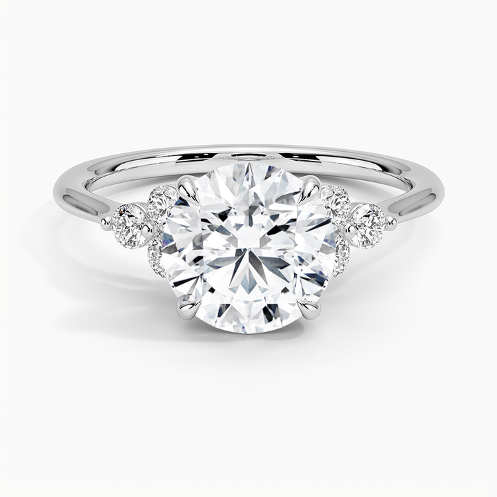 Round Cut Diamond Engagement Ring, Three Stone Diamond Ring, Solid Gold Promise Ring