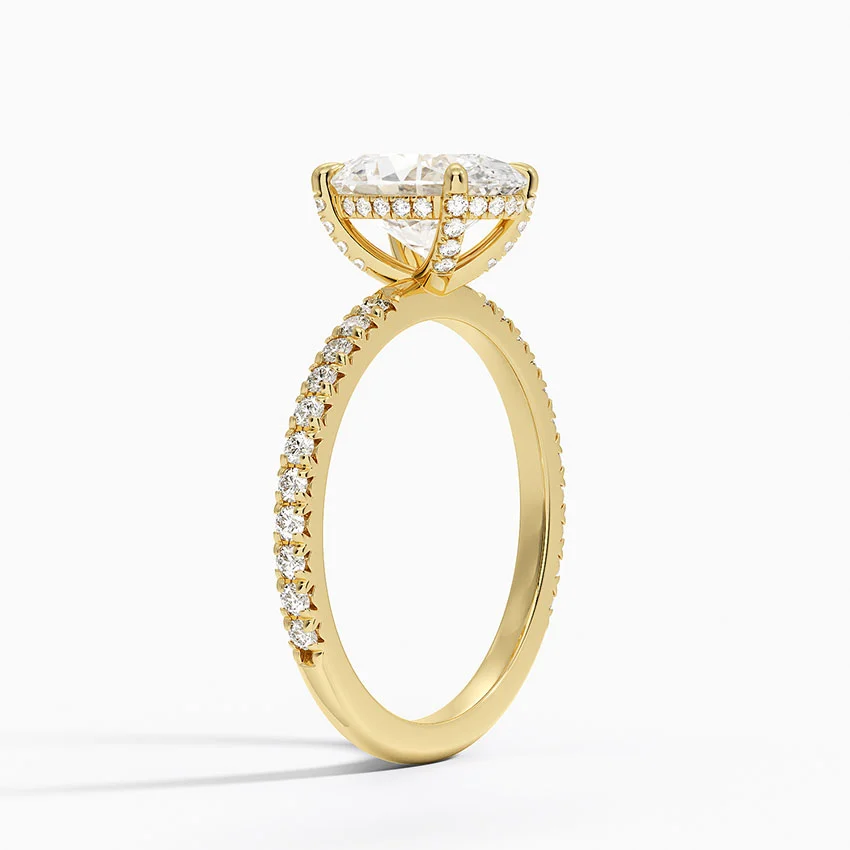 Oval Cut Diamond Engagement Ring with Pavé Band, 4-Prong Solitaire Ring, Minimalist Bridal Ring