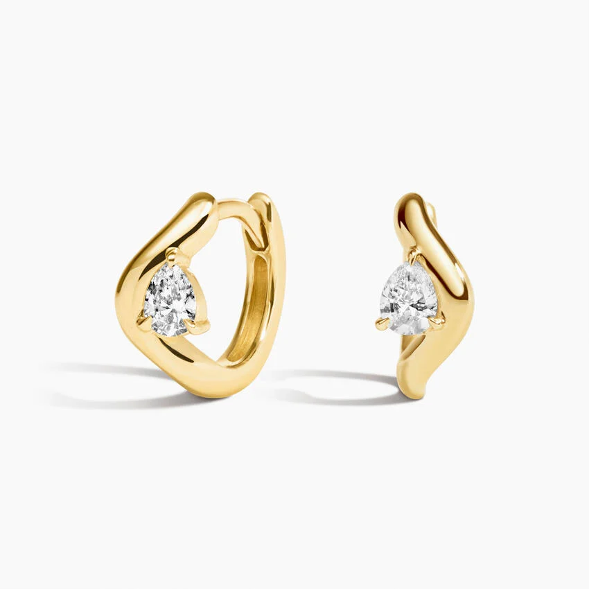 Pear Cut Diamond Huggie Earrings, Gold Teardrop Hoop Earrings, Minimalist Diamond Hoop Earrings