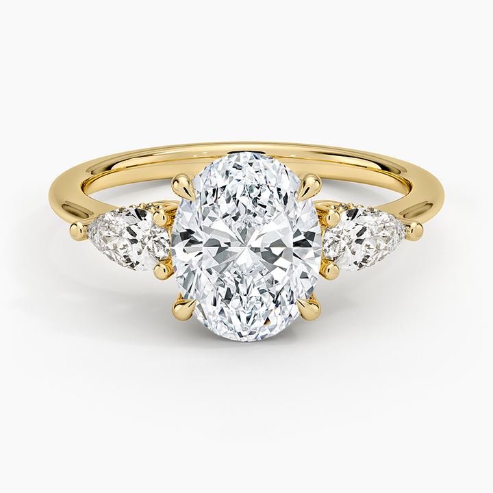 Oval Cut Diamond Engagement Ring, 3 Stone Pear Side Diamond Ring, Solid Gold Promise RingOval Cut Diamond Engagement Ring, 3 Stone Pear Side Diamond Ring, Solid Gold Promise Ring