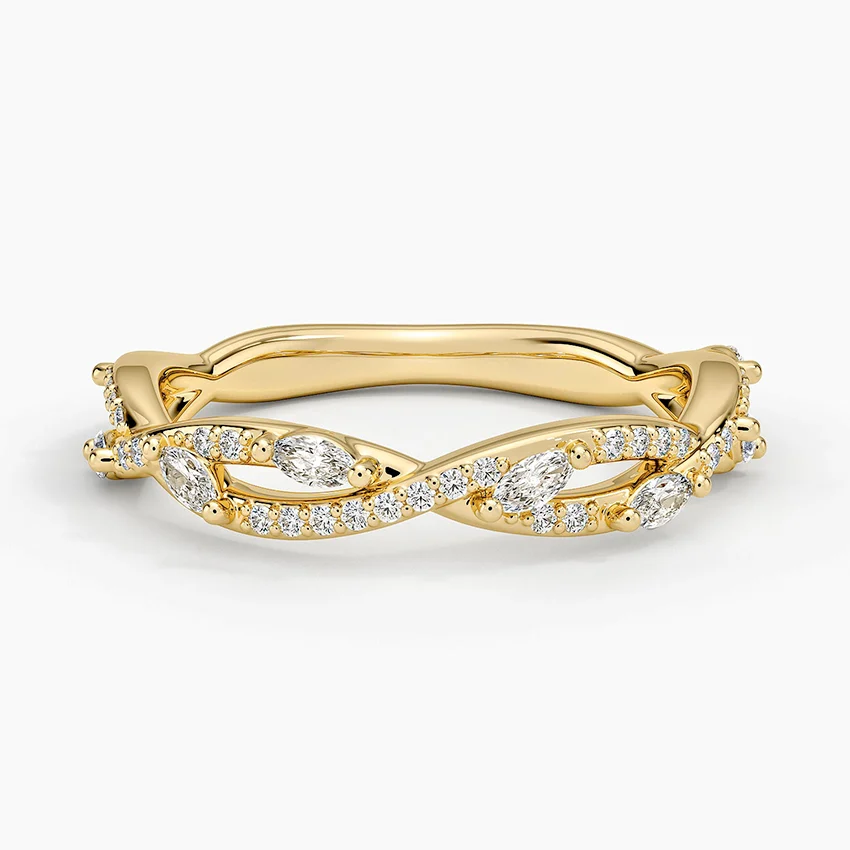 Infinity Twist Diamond Ring, Marquise & Round Diamond Wedding Band, Stackable Promise Ring