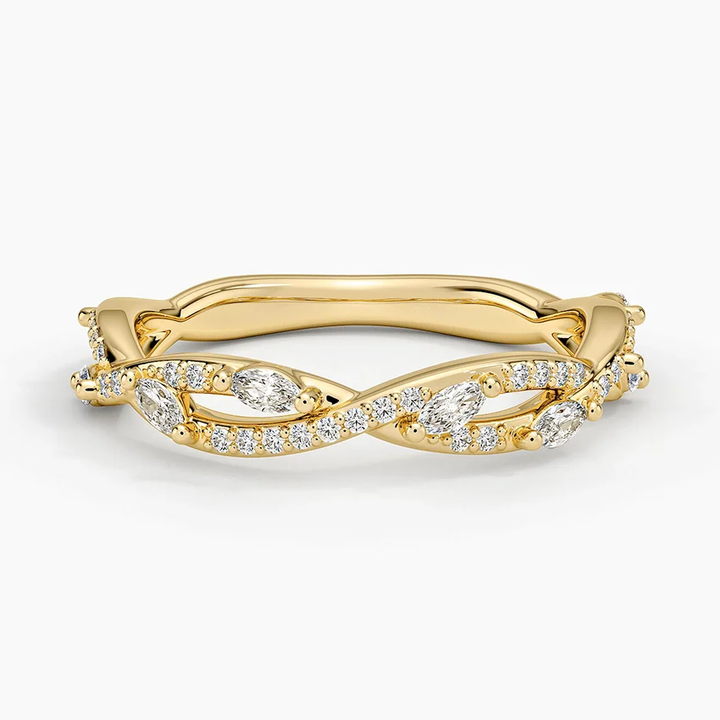 Infinity Twist Diamond Ring, Marquise & Round Diamond Wedding Band, Stackable Promise Ring