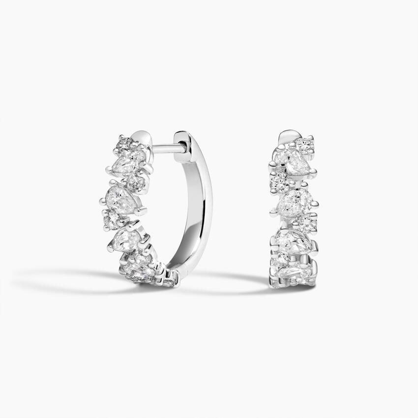 Diamond Cluster Huggie Hoop Earrings