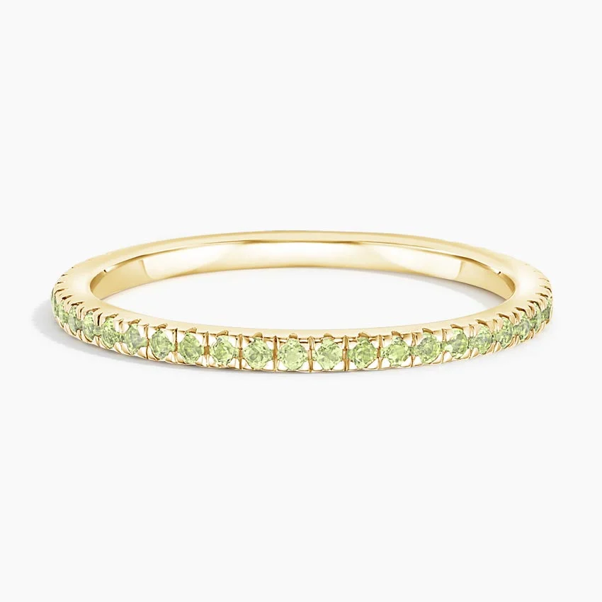 Green Peridot Eternity Band Ring, Minimalist Stackable Ring, Half Eternity Wedding Band