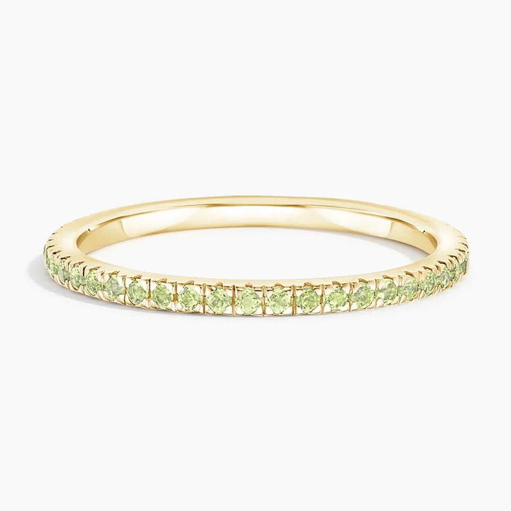 Green Peridot Eternity Band Ring, Minimalist Stackable Ring, Half Eternity Wedding Band