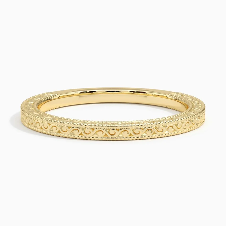 Vintage Engraved Ring, Minimalist Stackable Gold Band, Filigree Pattern Wedding Ring