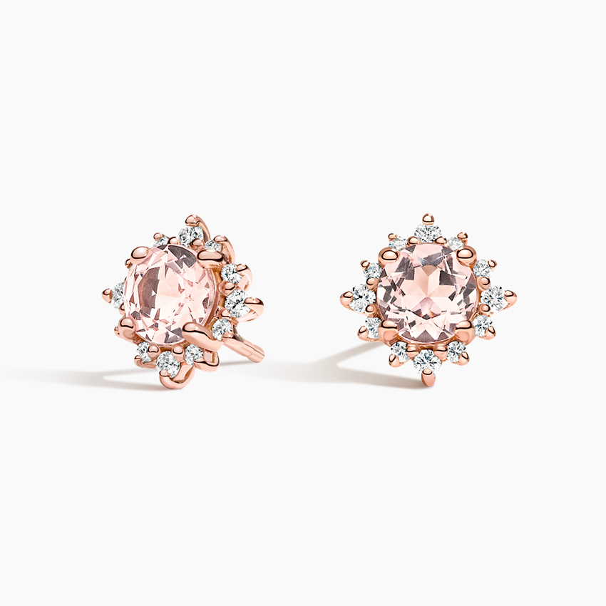 Morganite Halo Diamond Stud Earrings