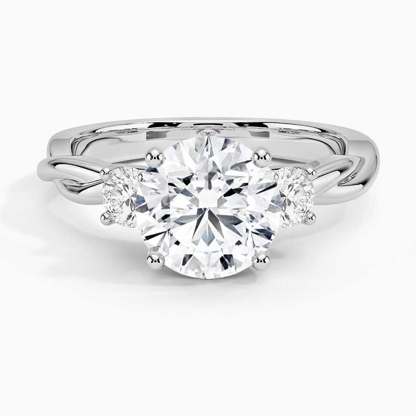 Twisted Three Stone Diamond Engagement Ring, Round Cut Center Diamond Ring, Unique Bridal Ring