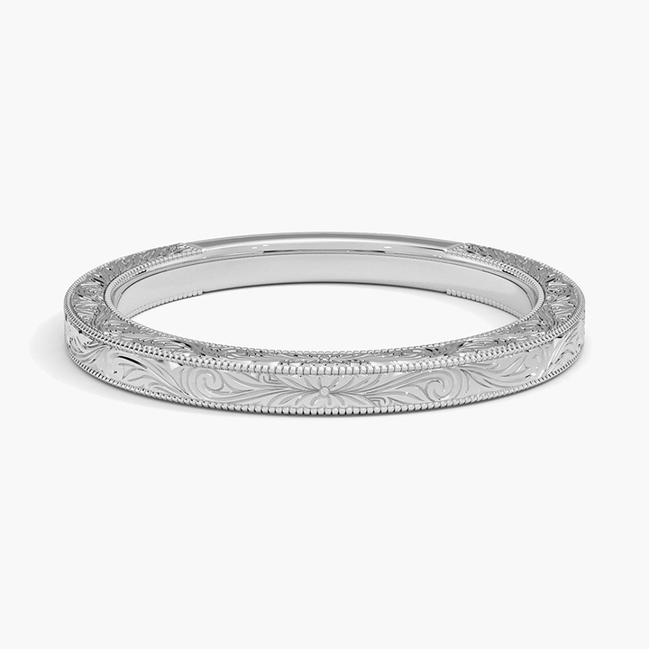 Vintage Engraved Gold Ring, Floral Filigree Band, Minimal Elegant Stackable Ring for Women