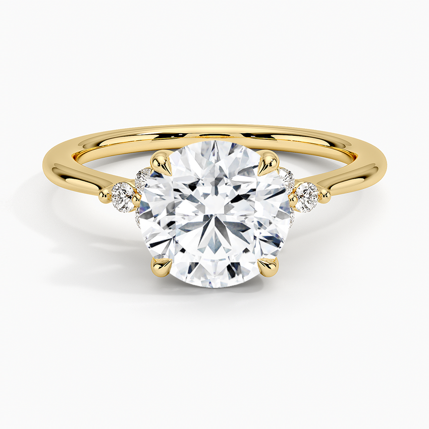 Classic Round Solitaire Diamond Ring with Side Accent Stones, Minimalist Engagement Ring