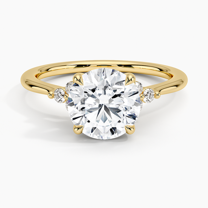Classic Round Solitaire Diamond Ring with Side Accent Stones, Minimalist Engagement Ring