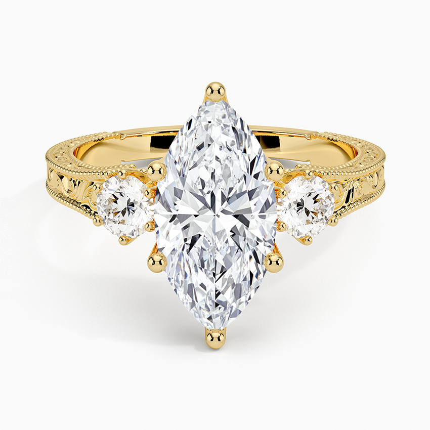 Marquise Cut Diamond Engagement Ring, Vintage Three Stone Ring, Solid Gold Promise Ring