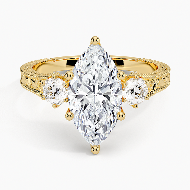 Marquise Cut Diamond Engagement Ring, Vintage Three Stone Ring, Solid Gold Promise Ring