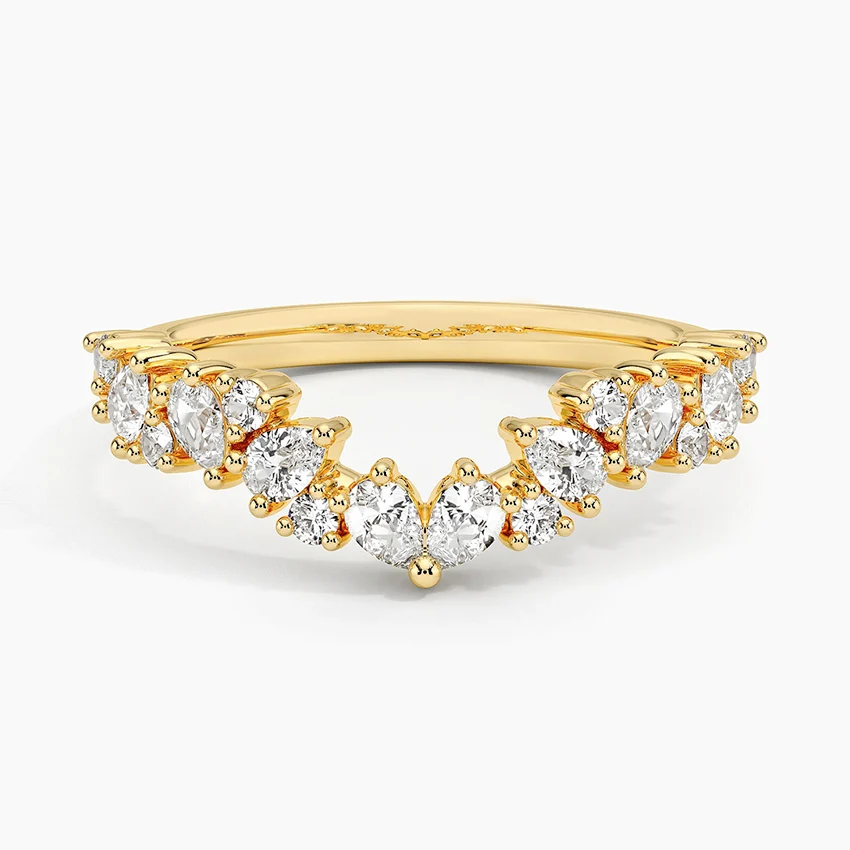 Diamond Chevron V-Shaped Wedding Band Ring, Curved Stackable Diamond Ring, Minimalist Bridal Band