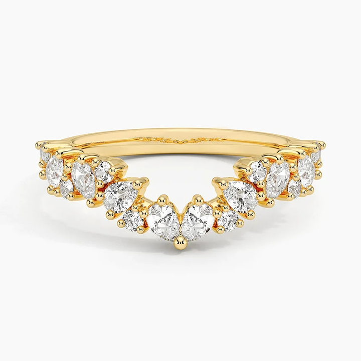 Diamond Chevron V-Shaped Wedding Band Ring, Curved Stackable Diamond Ring, Minimalist Bridal Band
