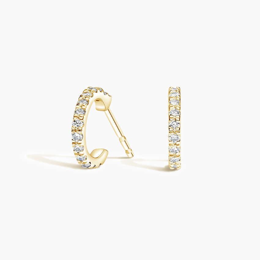 Diamond Huggie Hoop Earrings, Minimalist Diamond Hoop Studs, Everyday Diamond Huggies