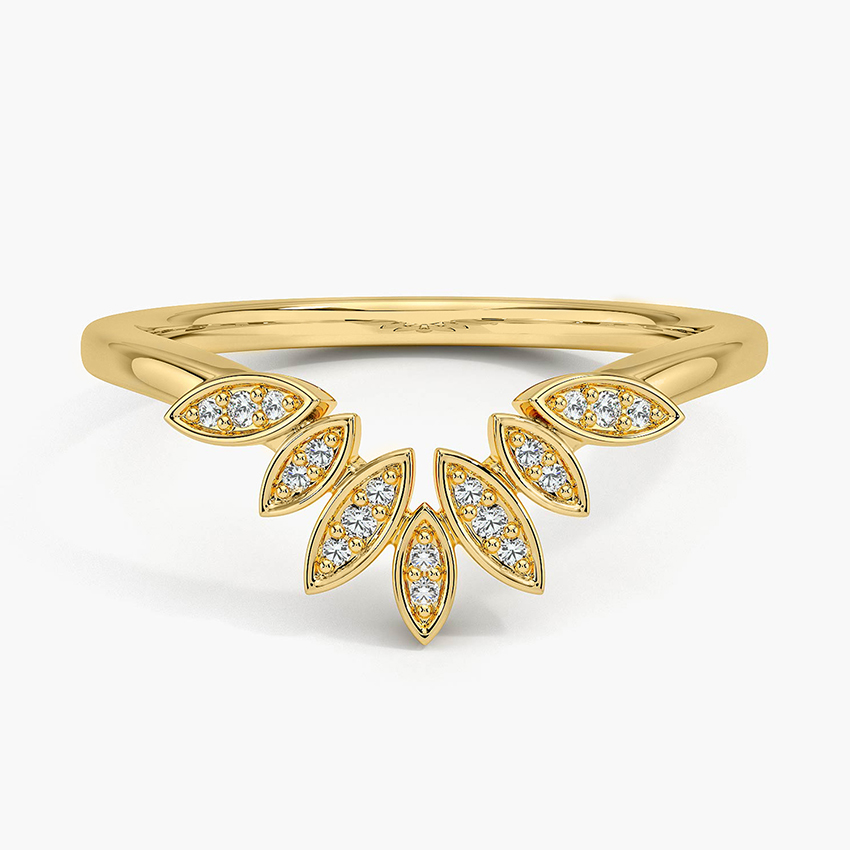 Marquise Diamond Chevron Ring, Leaf Cluster V Band, Minimalist Wedding Band