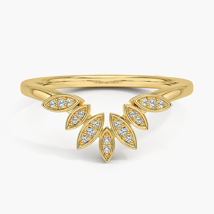 Marquise Diamond Chevron Ring, Leaf Cluster V Band, Minimalist Wedding Band