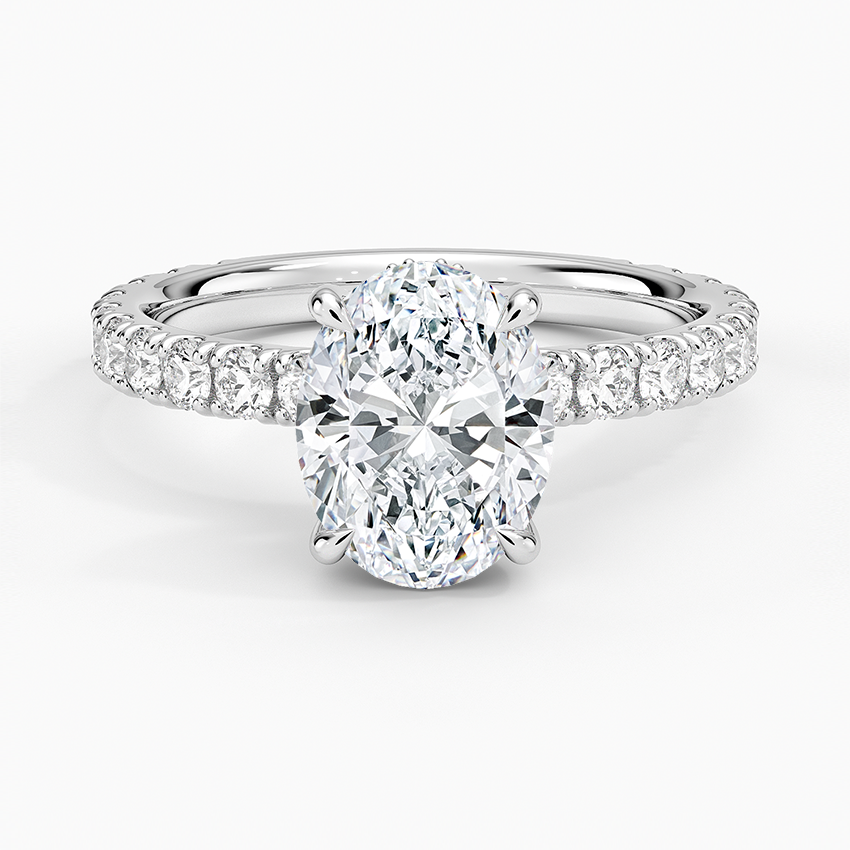 Oval Cut Diamond Engagement Ring, Pave Band Solitaire Ring, 4 Prong Oval Diamond Ring