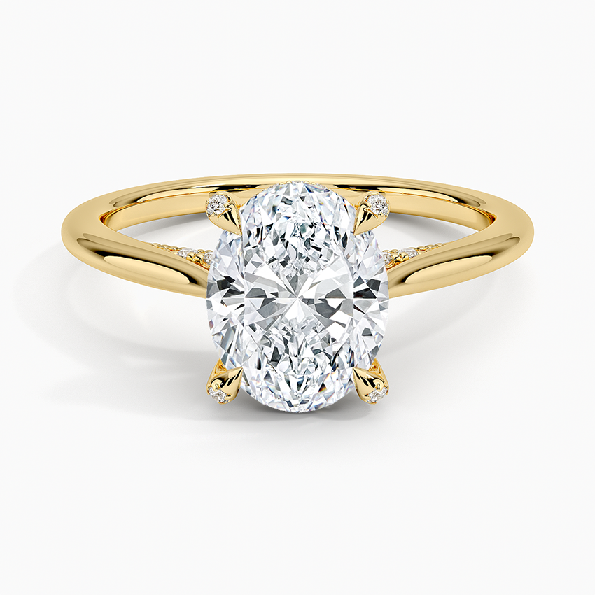 Oval Cut Moissanite Engagement Ring, Split Shank Hidden Halo Ring, Minimalist Bridal Ring