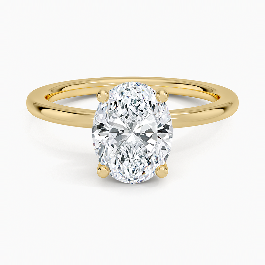Oval Cut Diamond Solitaire Engagement Ring, Hidden Halo Setting, Minimalist Luxury Bridal Ring