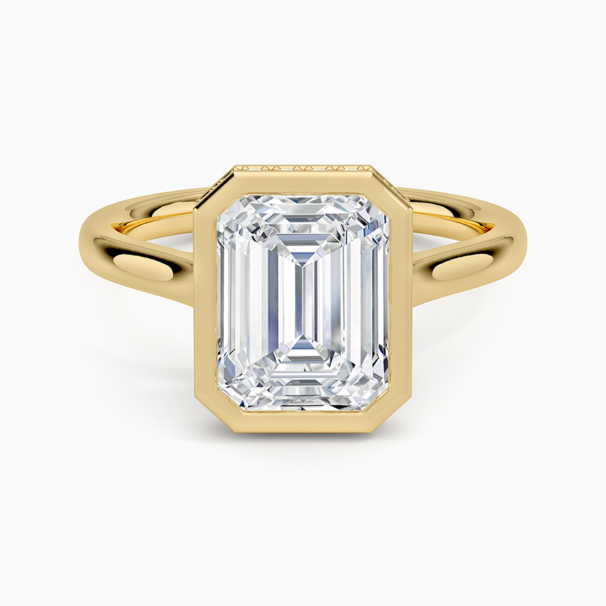 Emerald Cut Diamond Bezel Ring, Minimalist Engagement Ring, Modern Bridal Jewelry