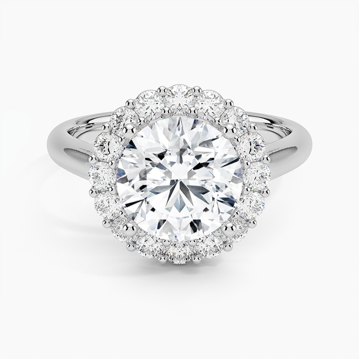 Round Brilliant Halo Diamond Engagement Ring, Classic Halo Bridal Ring, Lab Grown Diamond Ring