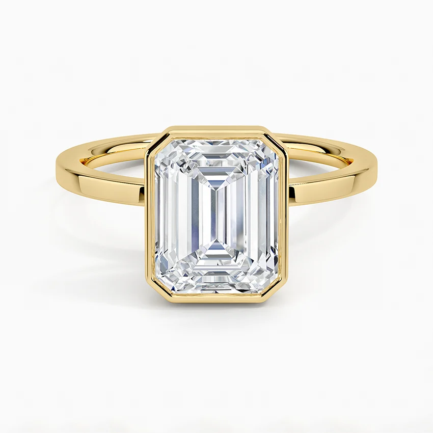 Emerald Cut Bezel Set Engagement Ring, Solitaire Diamond Ring, Minimalist Gold Ring