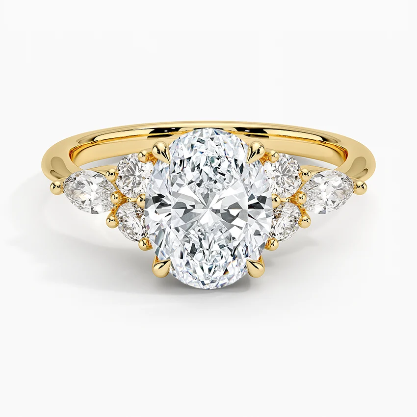 Round Cut Moissanite Engagement Ring with Emerald Leaf Vine Band, Nature Inspired Diamond Ring, Unique Bridal Ring