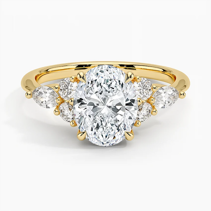 Round Cut Moissanite Engagement Ring with Emerald Leaf Vine Band, Nature Inspired Diamond Ring, Unique Bridal Ring (Copy)
