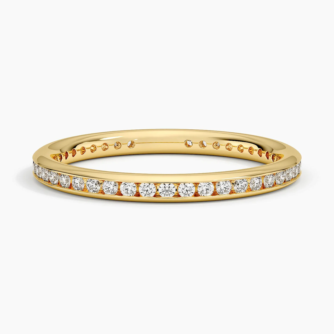 Minimalist Diamond Band Ring, Channel Set Round Diamond Ring, Stackable Wedding Band