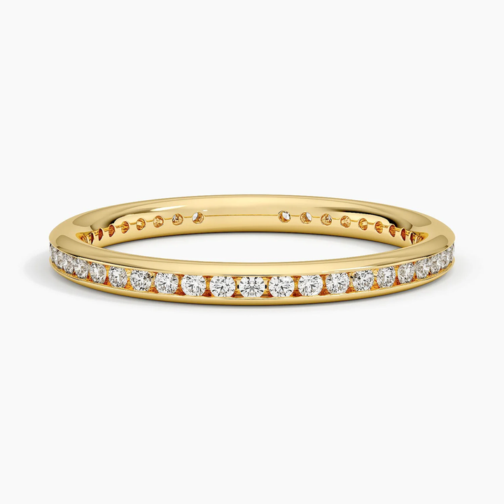 Minimalist Diamond Band Ring, Channel Set Round Diamond Ring, Stackable Wedding Band