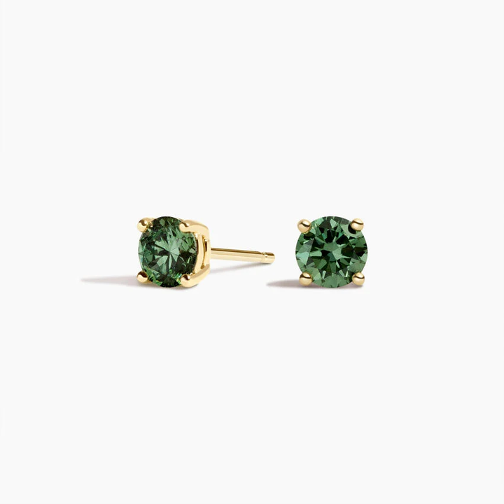 Minimalist Round Gemstone Earrings, Tiny Everyday Studs, Green Sapphire Stud Earrings