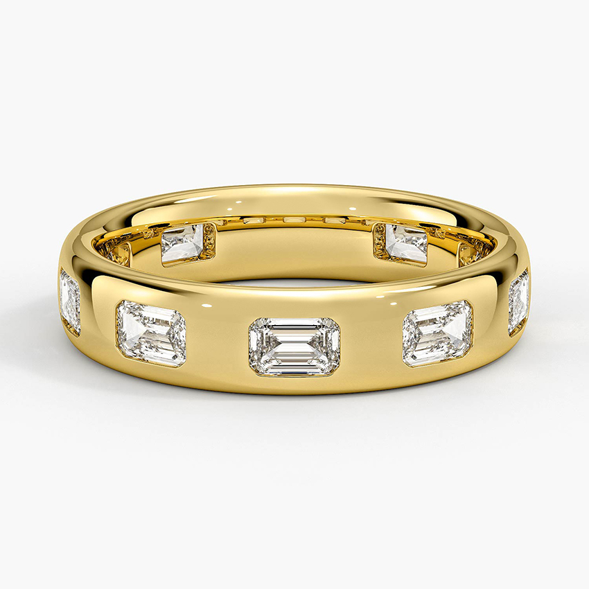 Emerald Cut Diamond Eternity Band, Bezel Set Wedding Ring, Solid Gold Minimalist Diamond Band
