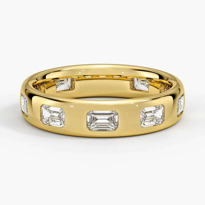 Emerald Cut Diamond Eternity Band, Bezel Set Wedding Ring, Solid Gold Minimalist Diamond Band