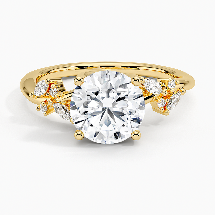 Round Cut Moissanite Engagement Ring, Leaf Vine Diamond Ring, Nature Inspired Bridal Ring