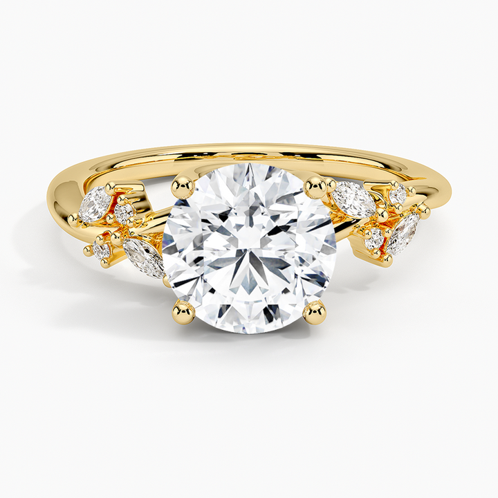 Round Cut Moissanite Engagement Ring, Leaf Vine Diamond Ring, Nature Inspired Bridal Ring
