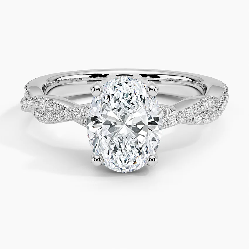 Oval Cut Diamond Engagement Ring, Twisted Pavé Band Ring, Solitaire Oval Ring