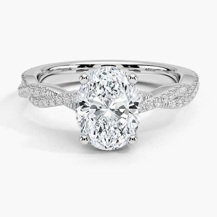 Oval Cut Diamond Engagement Ring, Twisted Pavé Band Ring, Solitaire Oval Ring