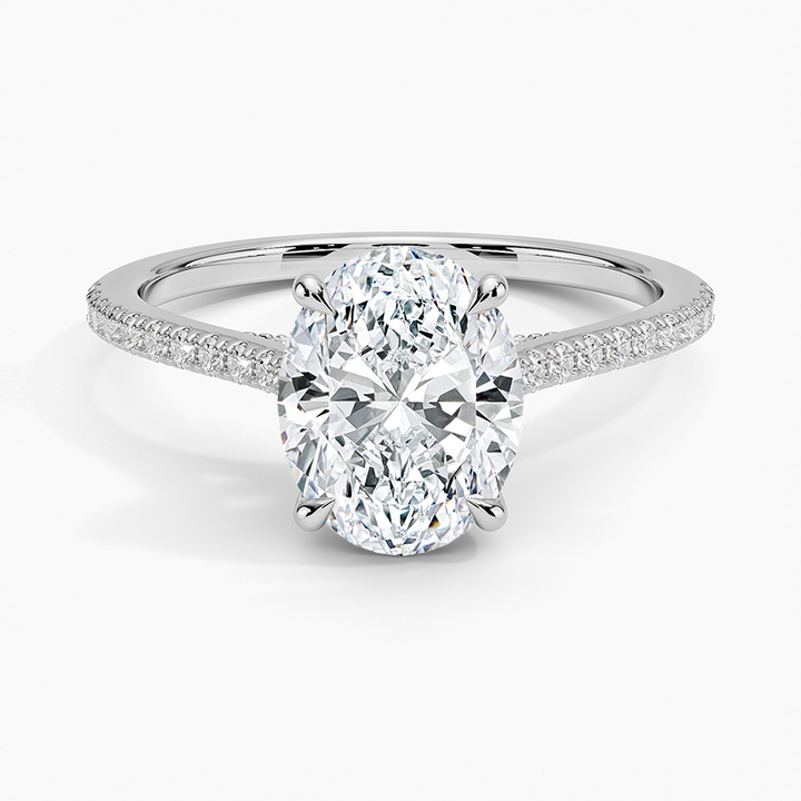 Oval Cut Moissanite Engagement Ring, Pavé Diamond Band Ring, Bridal Promise Ring