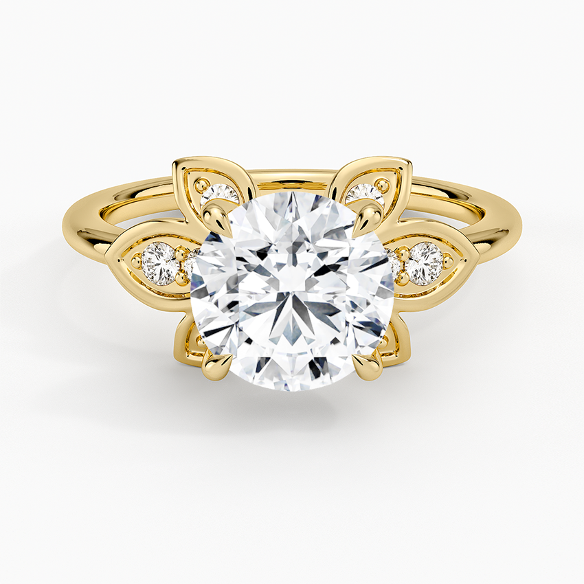 Floral Petal Diamond Engagement Ring, Round Cut Center, Nature Inspired Leaf Design