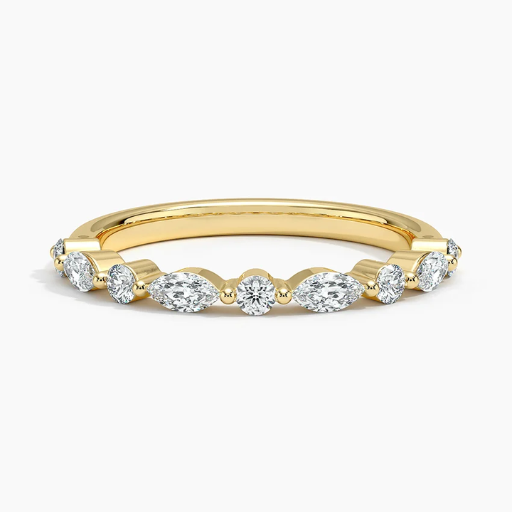 Marquise & Round Diamond Wedding Band, Curved Diamond Stacking Ring, Minimalist Anniversary Ring