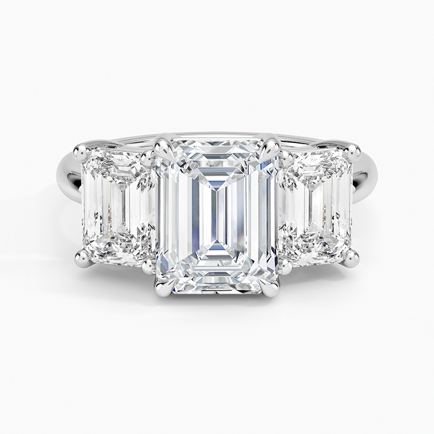Emerald Cut Three Stone Diamond Ring, Step Cut Trilogy Engagement Ring, Minimalist Luxury Statement Ring