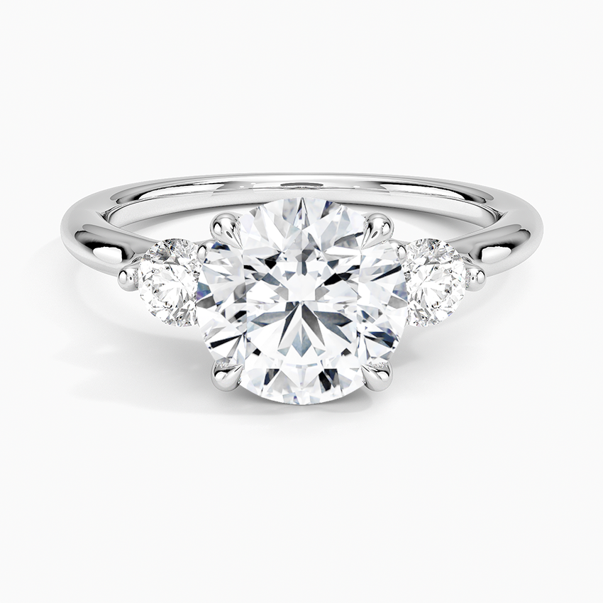 Round Cut 3 Stone Diamond Engagement Ring, Classic Trilogy Ring, Solid Gold Promise Ring