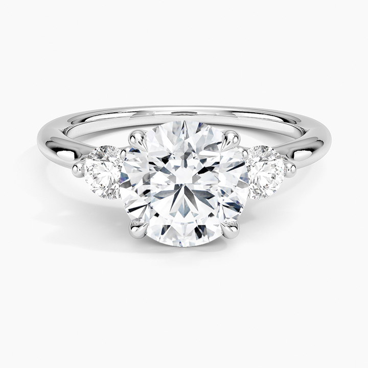 Round Cut 3 Stone Diamond Engagement Ring, Classic Trilogy Ring, Solid Gold Promise Ring