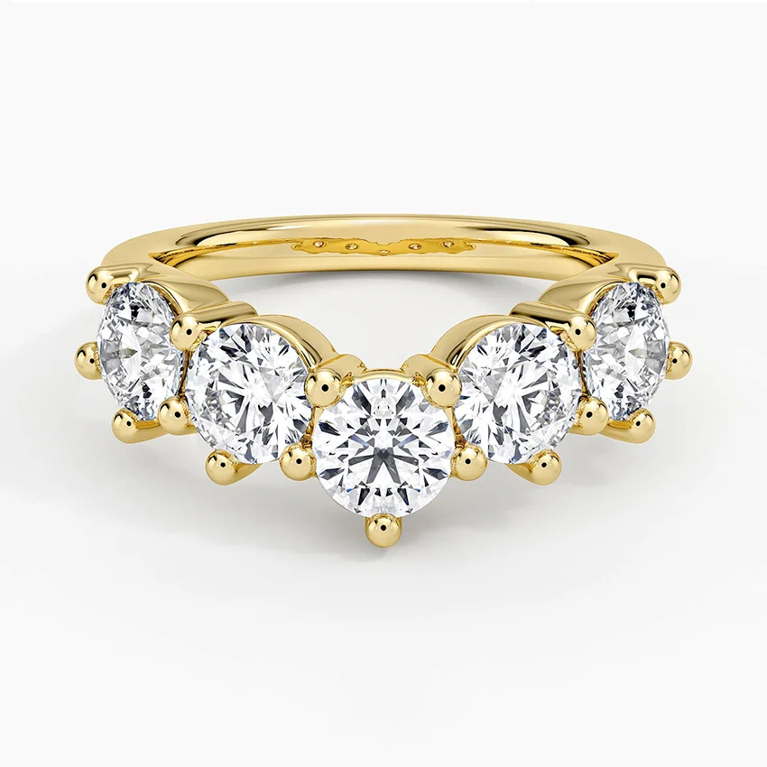 Five Stone Diamond Ring, Round Cut Wedding Band, Anniversary Ring