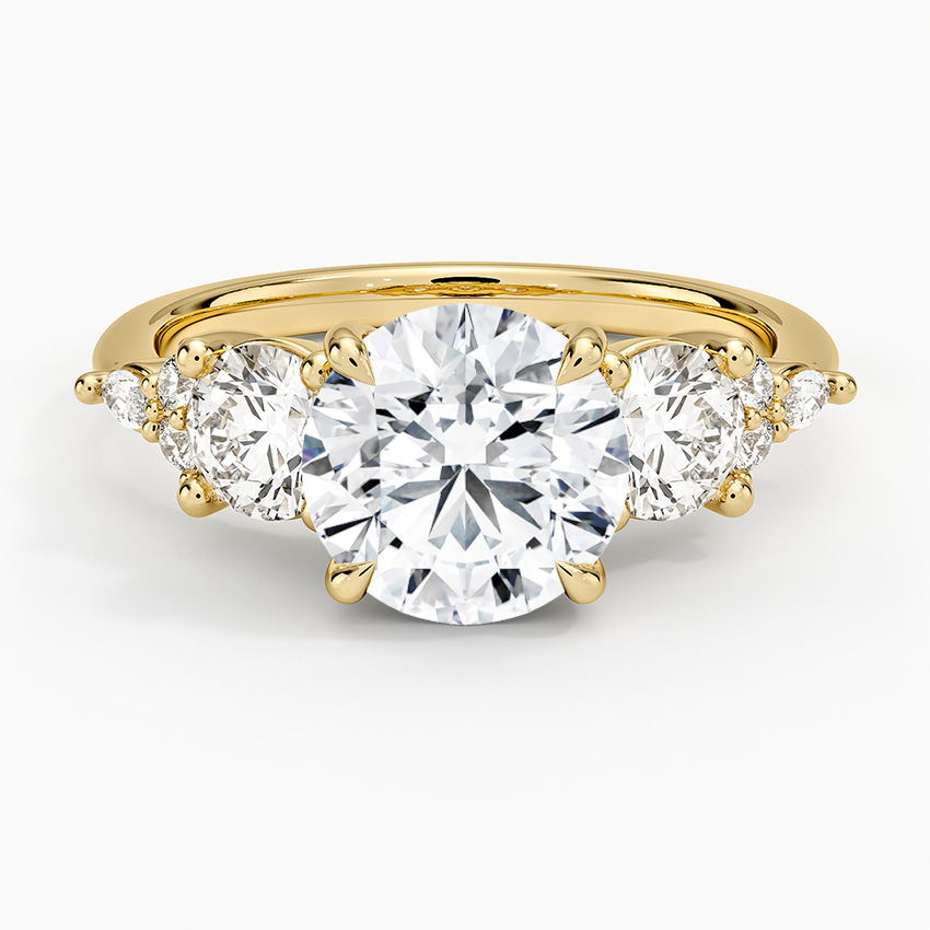 Three Stone Round Cut Moissanite Engagement Ring, Classic Trilogy Ring, Minimalist Bridal Ring