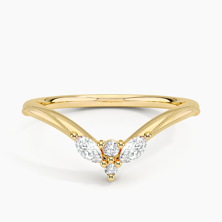 Marquise Diamond V Band Ring, Minimalist Chevron Wedding Band, Promise Ring